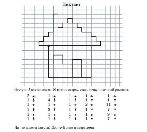 Математический диктант домик по клеточкам для дошкольников