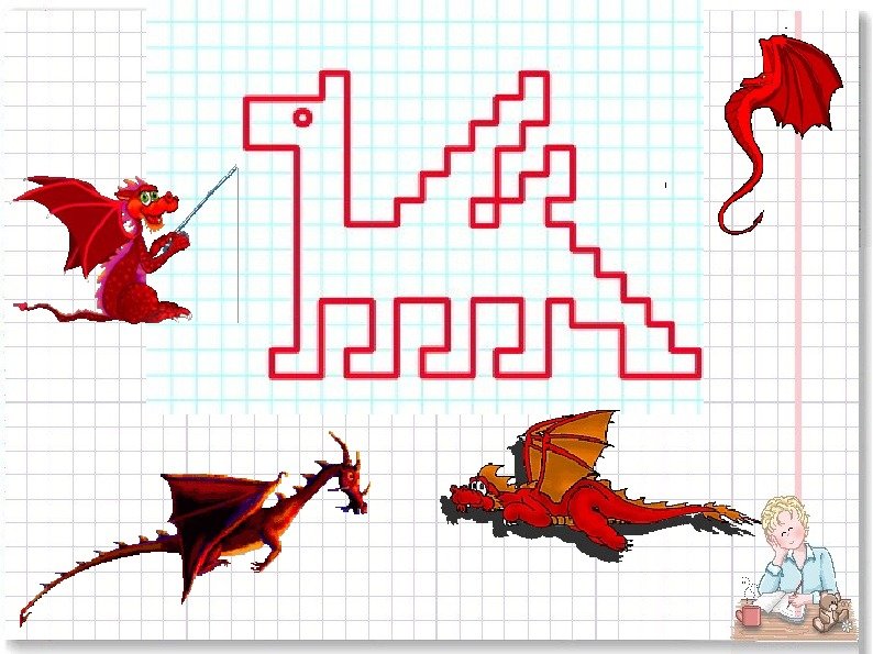 Дракон по клеточкам для дошкольников