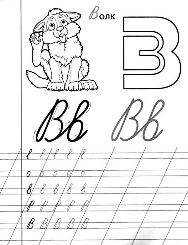 Буква в прописная и строчная прописи