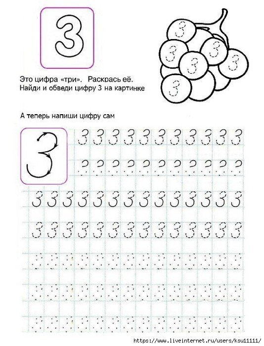Число и цифра 3 прописи для дошкольников