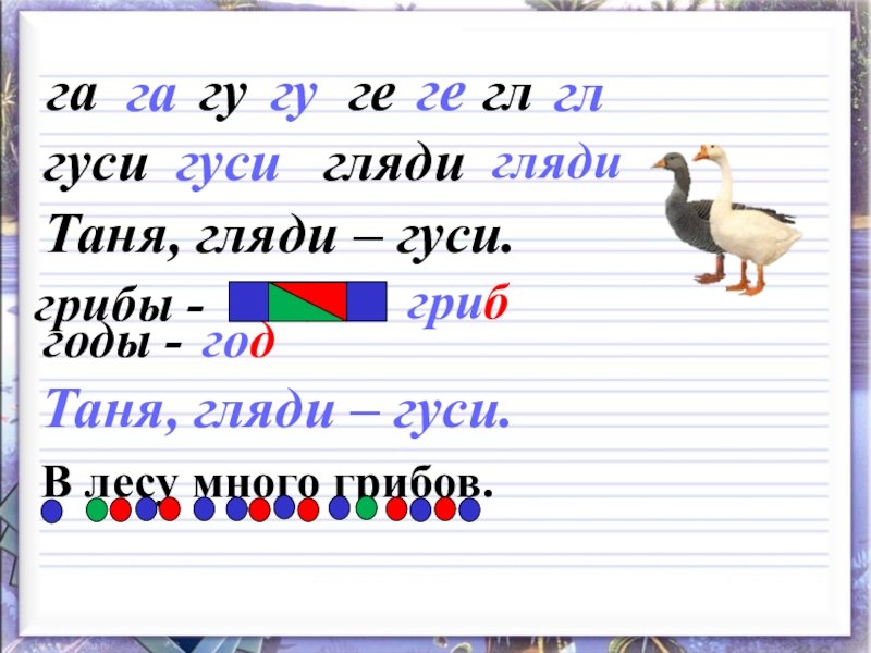 Прописи таня гляди гуси грибы