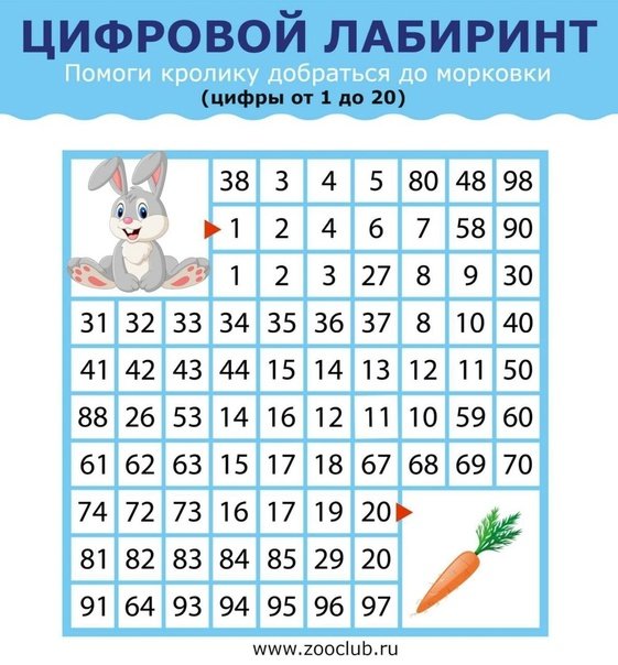 Задание для дошкольников числовой Лабиринт 5