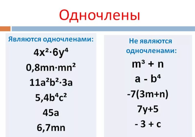 Одночлены 7 класс