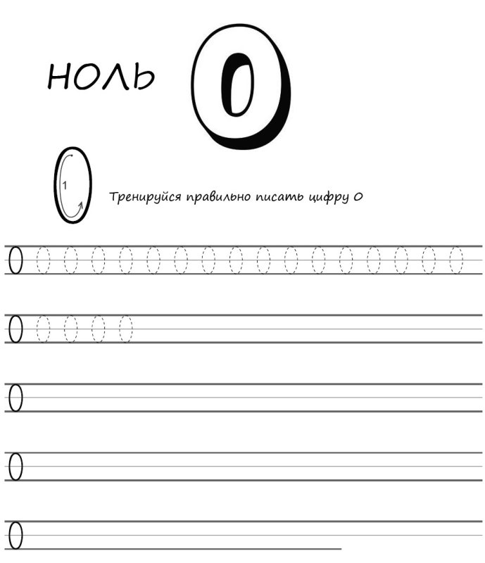 Цифра ноль прописи для дошкольников