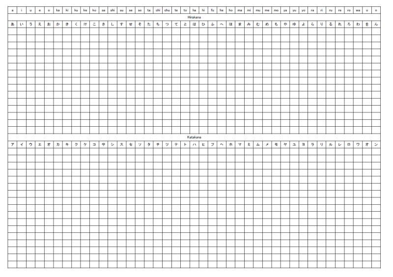 Прописи японского языка хирагана и катакана