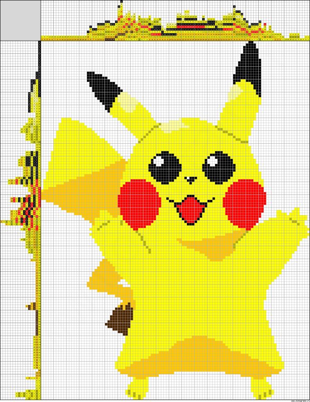 Рисунки по клеточкам Пикачу маленький