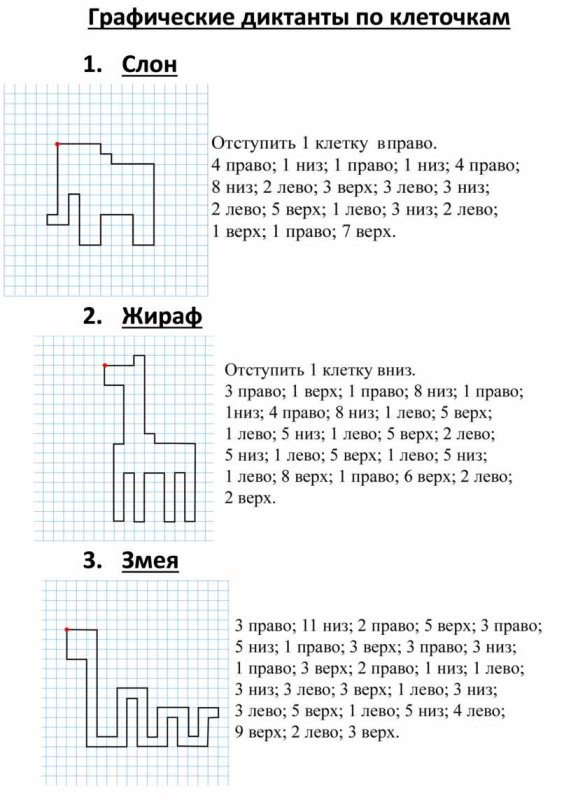 Диктант по клеточкам для детей 6-7 лет под диктовку