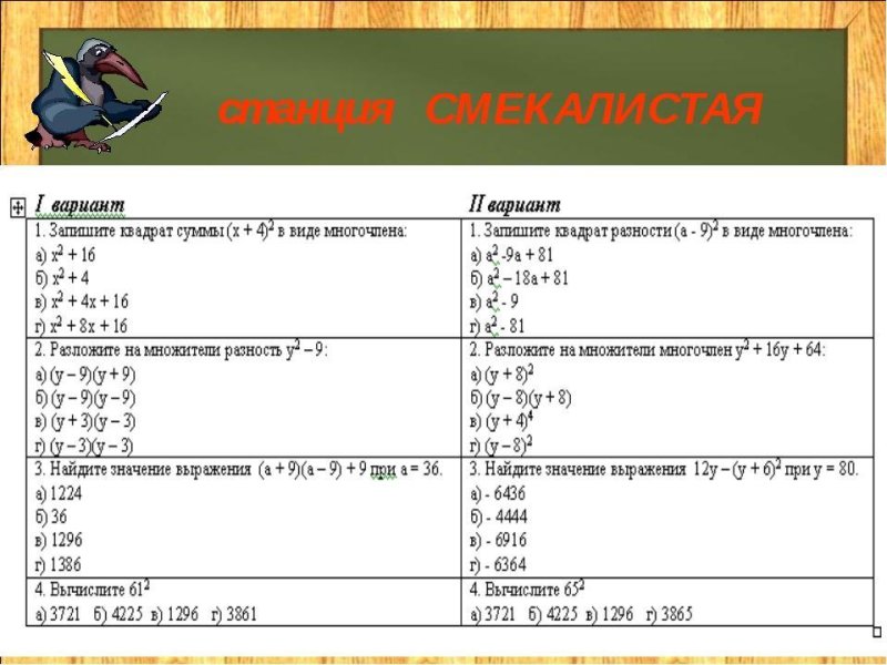 Диктант на формулы сокращенного умножения