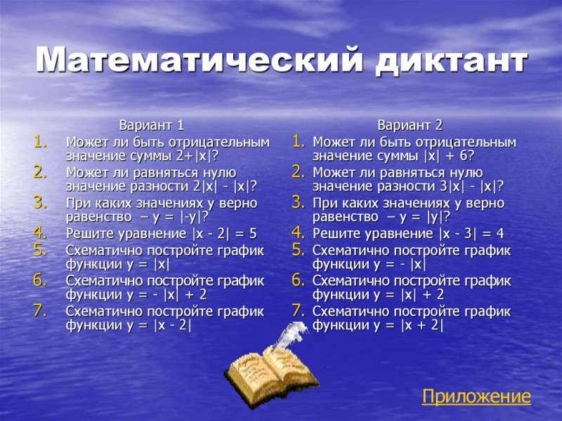 Математический диктант 7 класс Алгебра