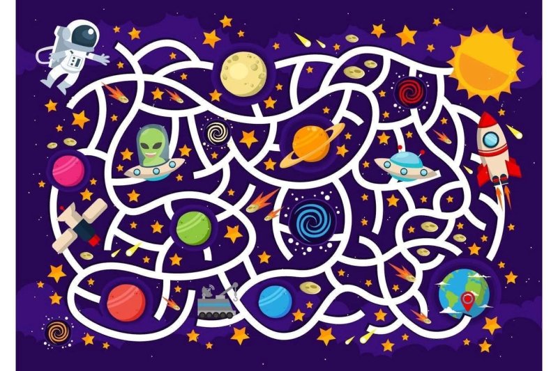 Лабиринты для детей на тему космос