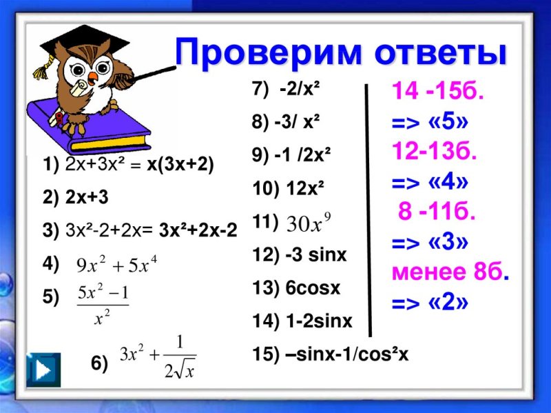 Математический диктант производная