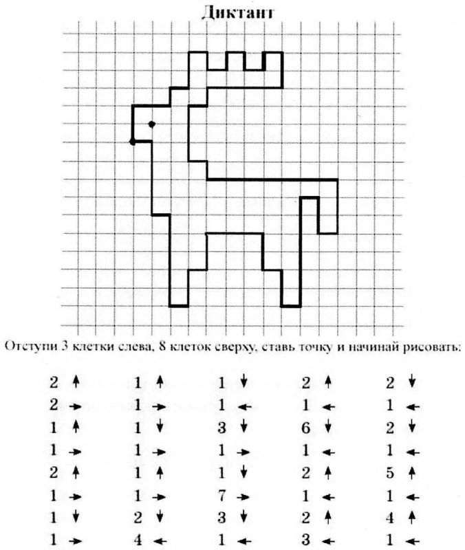Олень графический диктант по клеточкам для дошкольников