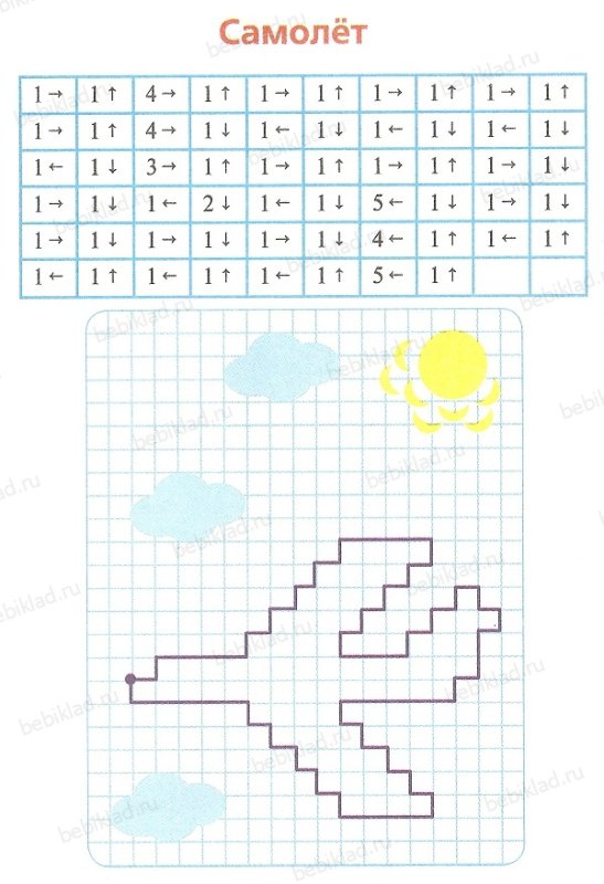 Графический диктант самолет по клеточкам для дошкольников