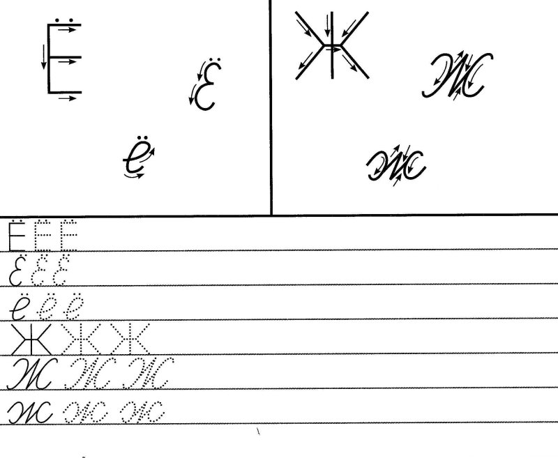 Прописи буква е прописная