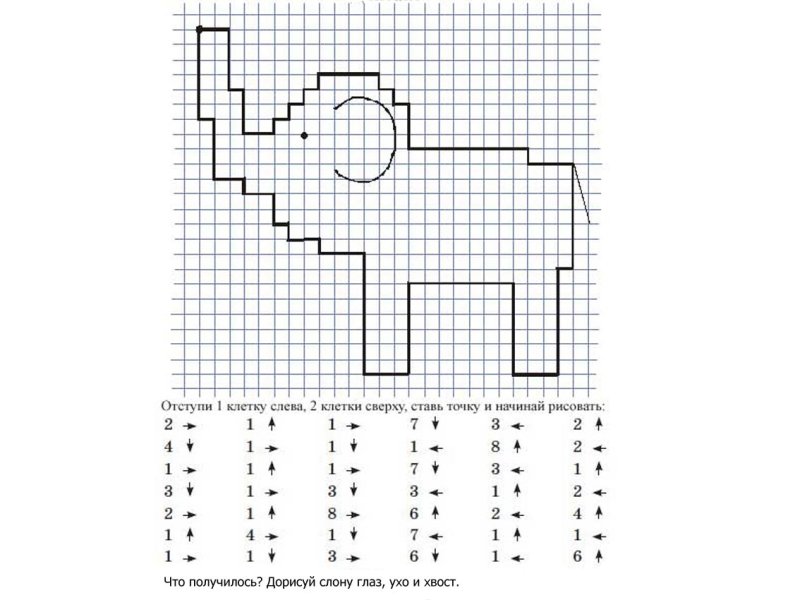 Графический диктант 1 класс по клеточкам слон