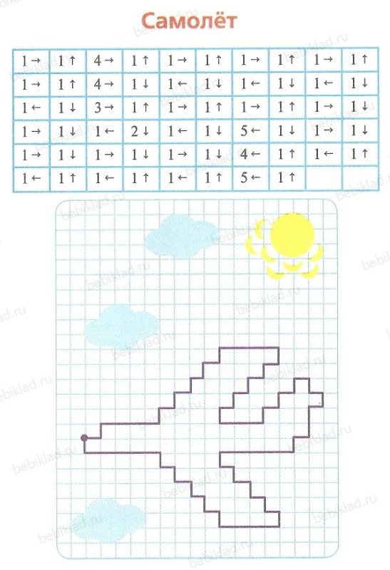 Графический диктант самолет по клеточкам для дошкольников