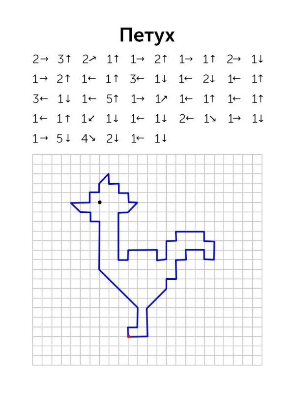Графический диктант по клеточкам для дошкольников 6-7 петух