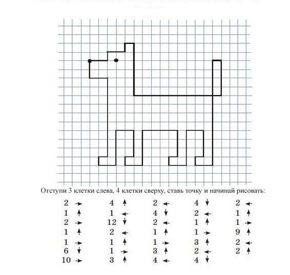 Математический диктант по клеточкам для дошкольников собака
