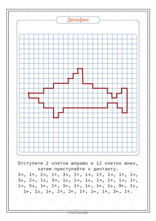Графический диктант для дошкольников Дельфин