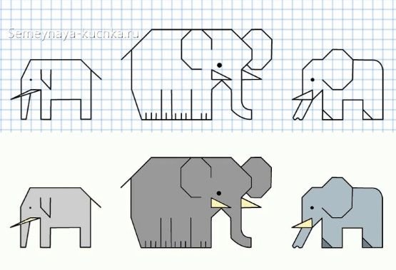 Рисунки по клеточкам слон