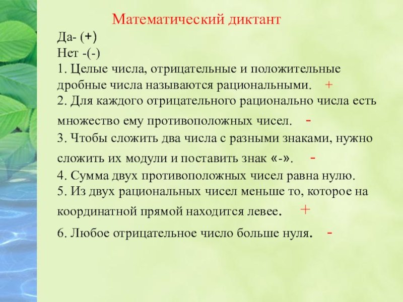 Положительные и отрицательные рациональные числа 6 класс
