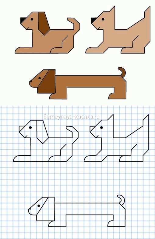 Собачка по клеточкам для дошкольников