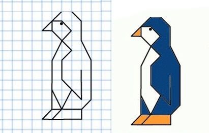 Графический диктант Пингвин по клеточкам для дошкольников