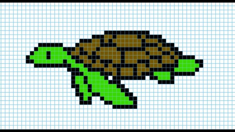 Черепаха по клеточкам в тетради