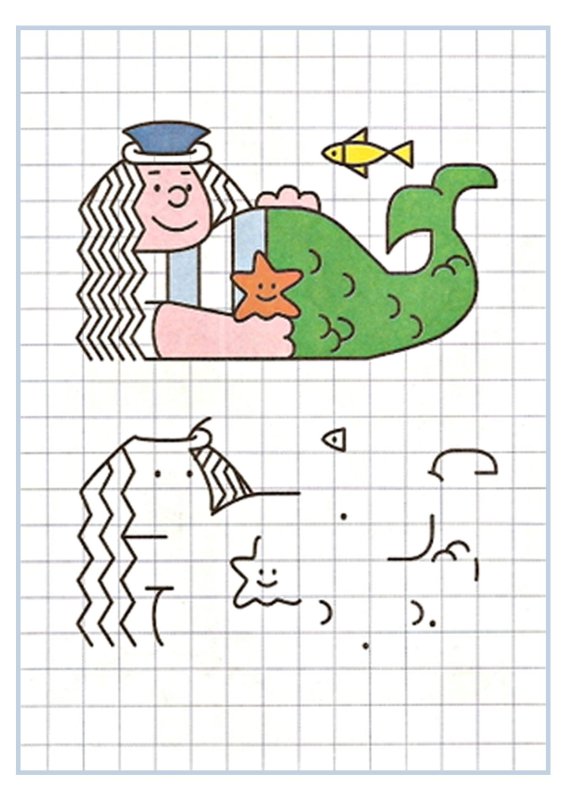 Дорисуй по клеточкам вторую половинку