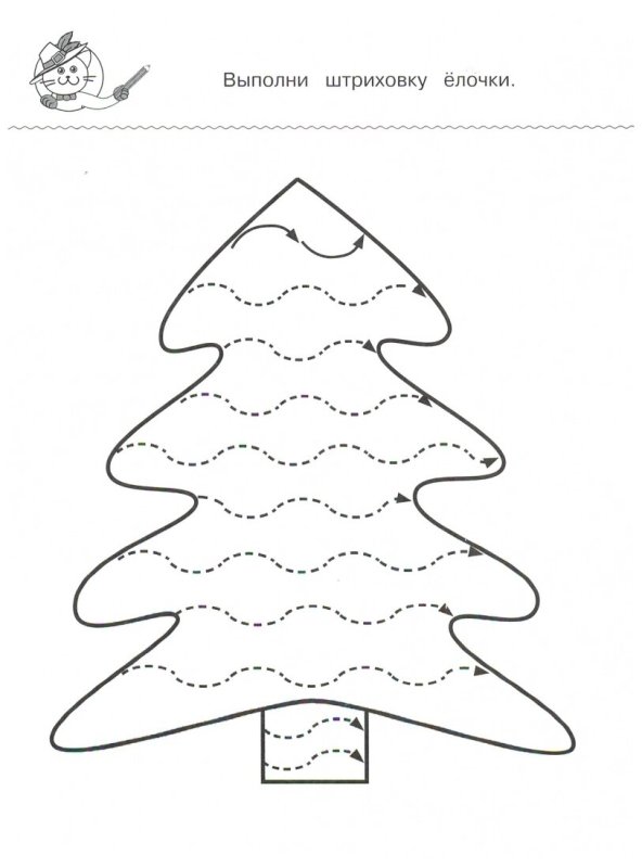 Штриховка елка для дошкольников