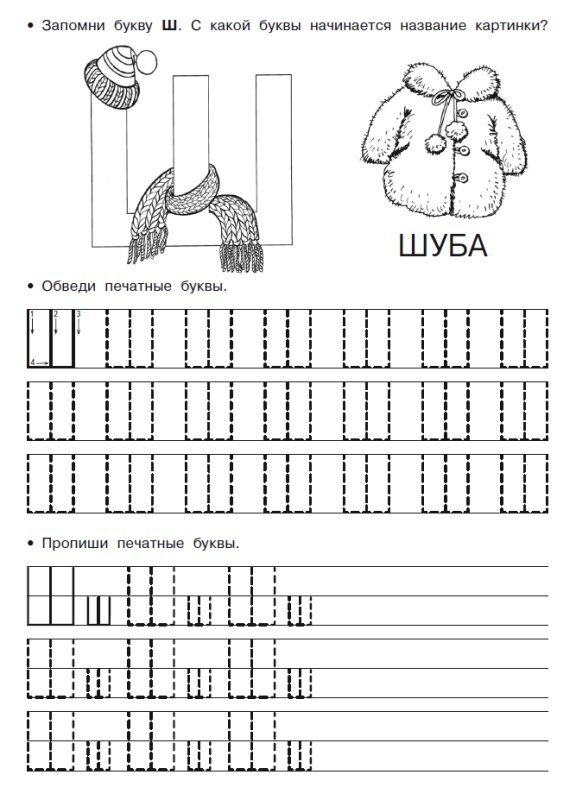 Пропись буква ш печатная для дошкольников