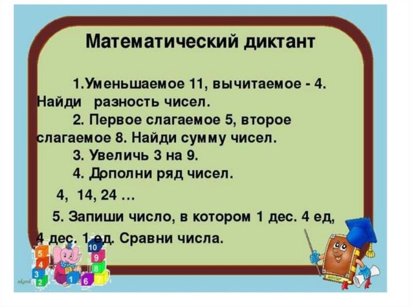Математический диктант 4 класс 1 четверть школа России