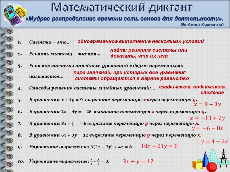 Линейные уравнения математический диктант
