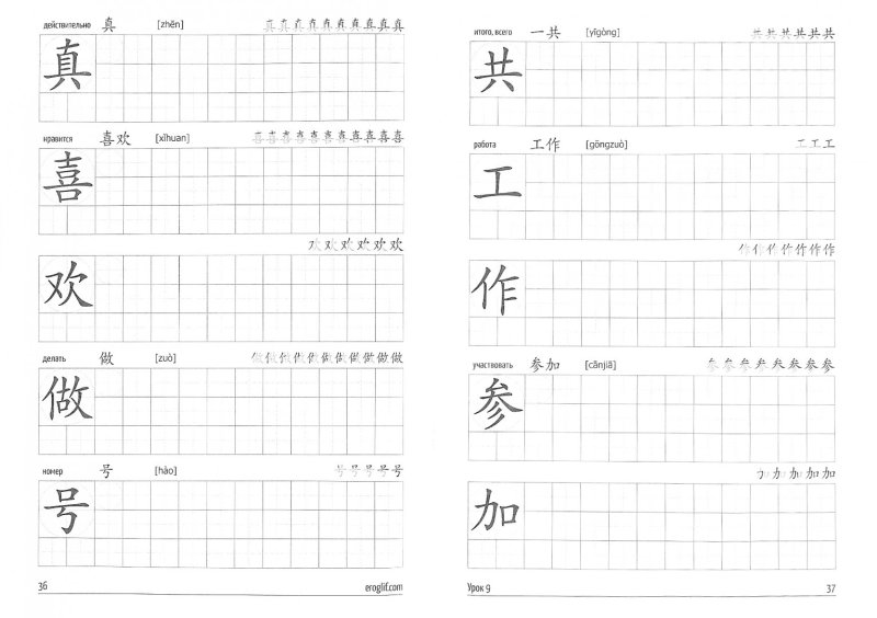 Прописи для иероглифов "китайский язык" HSK 1