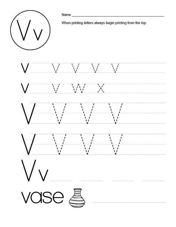 Letter v Worksheets for Kids