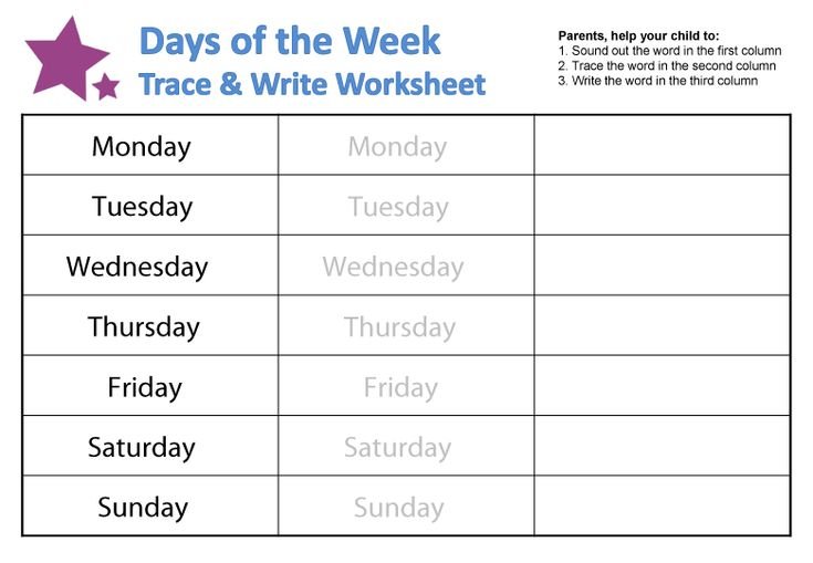 Дни недели на английском прописи