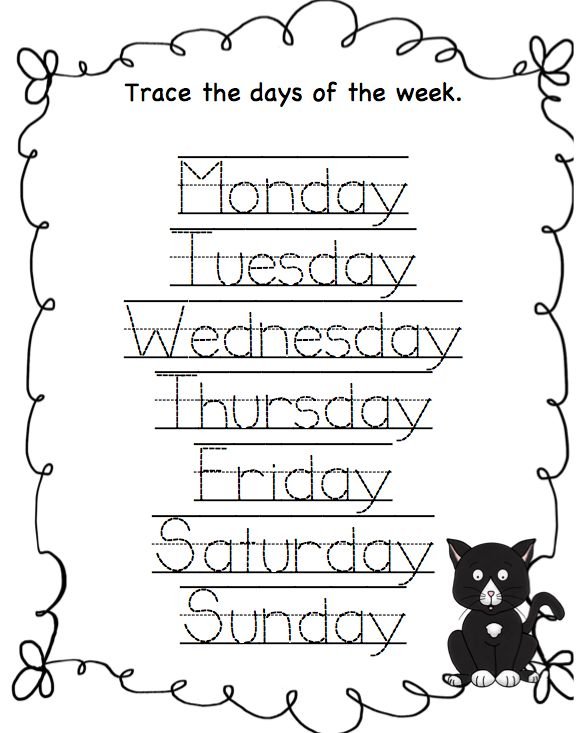 Дни недели на английском прописи