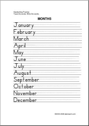 Месяцы на английском прописи