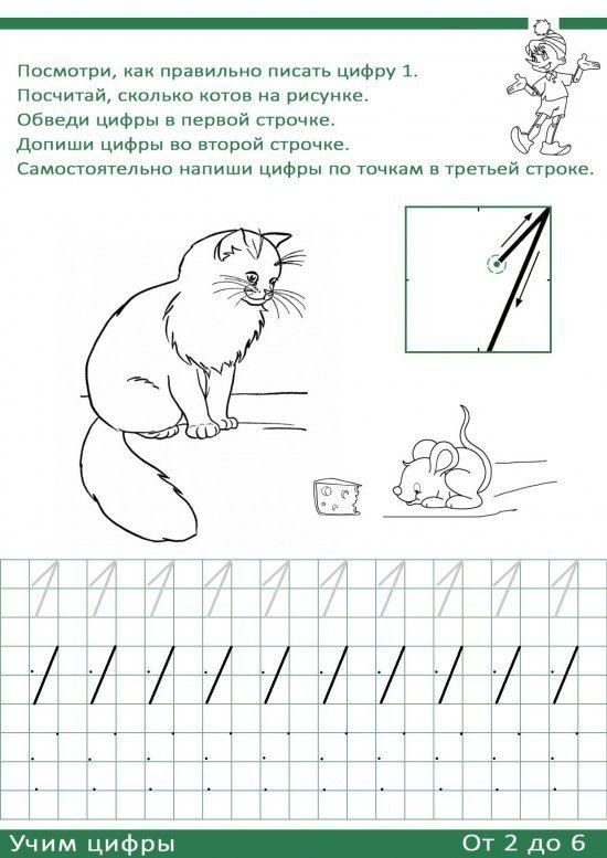 Цифра 1 математические прописи для дошкольников