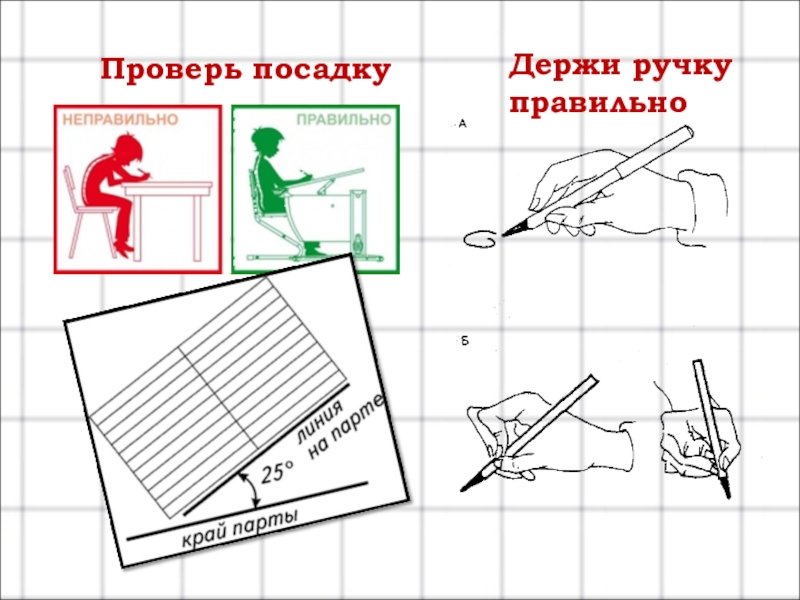 Правильное положение ручки при письме