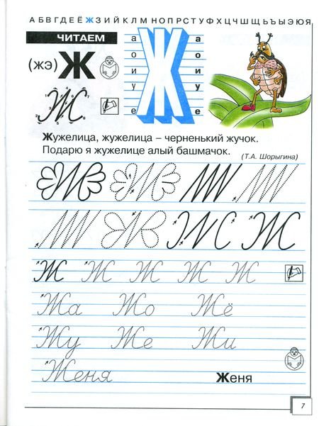 Прописи слова с буквой ж