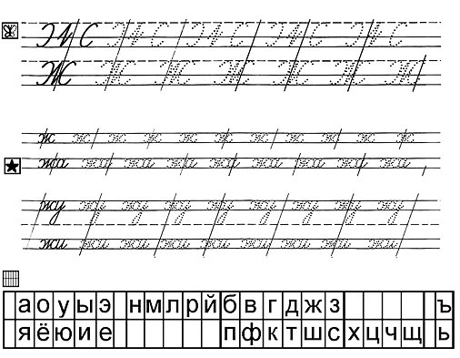 Написание строчной буквы ж