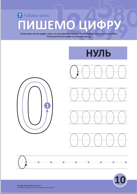 Цифра ноль прописи для дошкольников