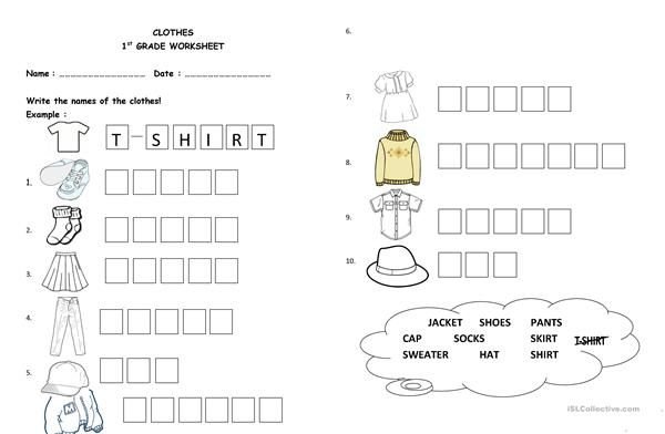 Clothes writing Worksheet