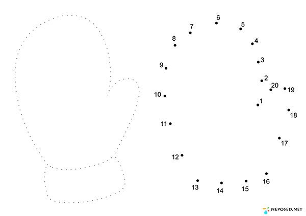 Варежка по точкам для детей