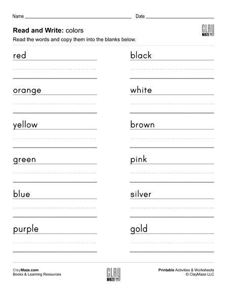 Прописи цвета на английском