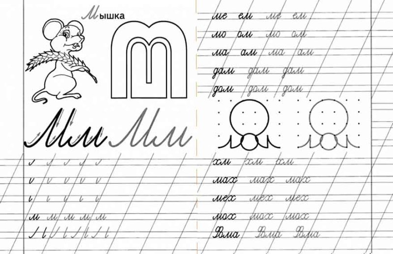 Прописи слогов с буквой м