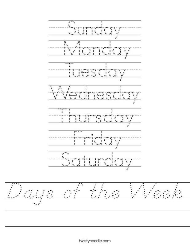 Дни недели на английском прописи