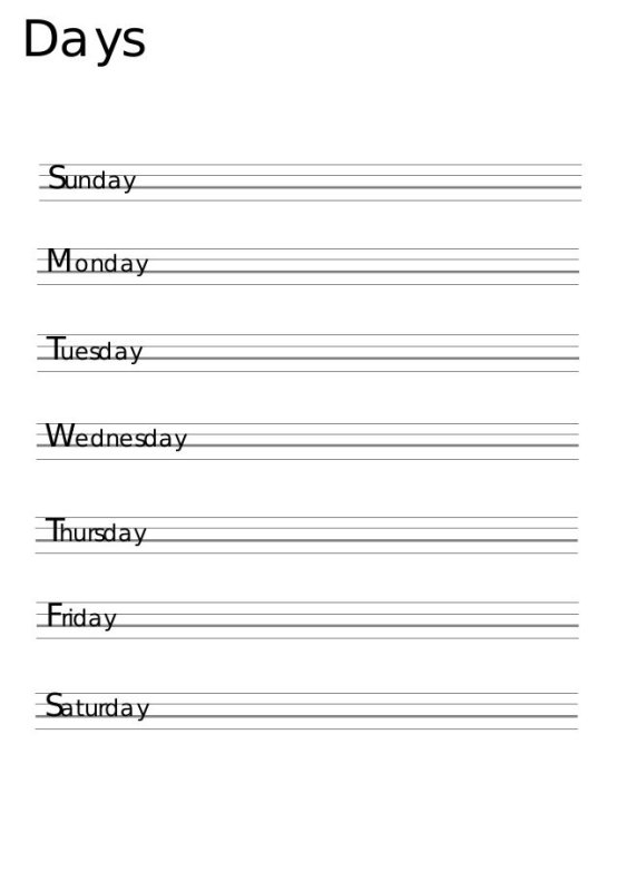 Дни недели на английском прописи