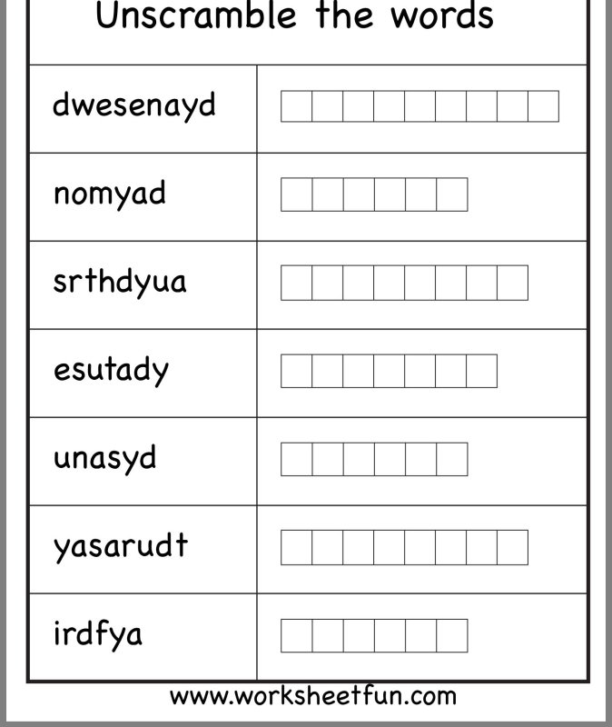 Дни недели на английском задания для детей